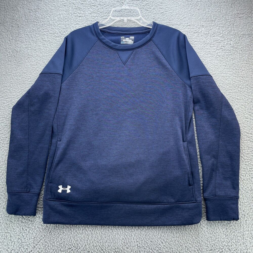 Under Armour Sweater Womens Large Blue Novelty Fleece Crew Loose Pockets